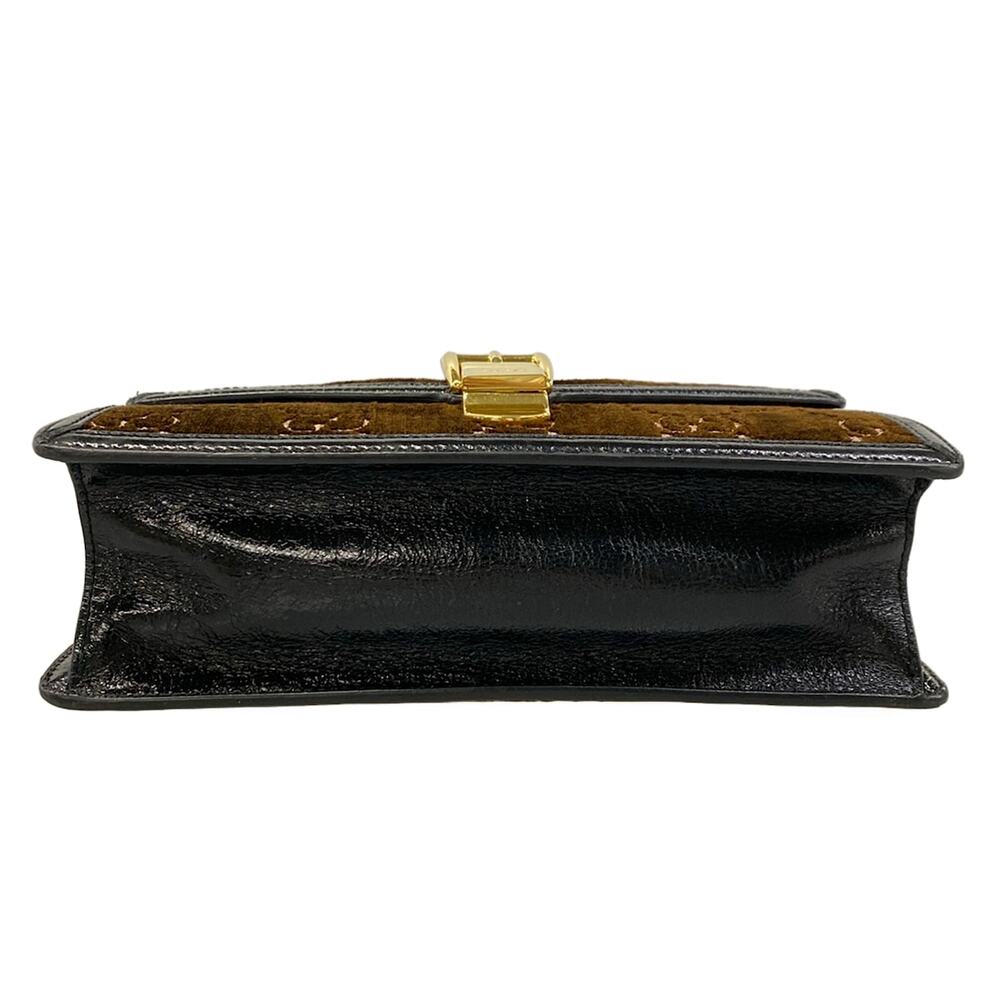 Gucci Sylvie Small Shoulder Bag 524405 Dark Brown Black Multi Velour Patent - Picture 5 of 15